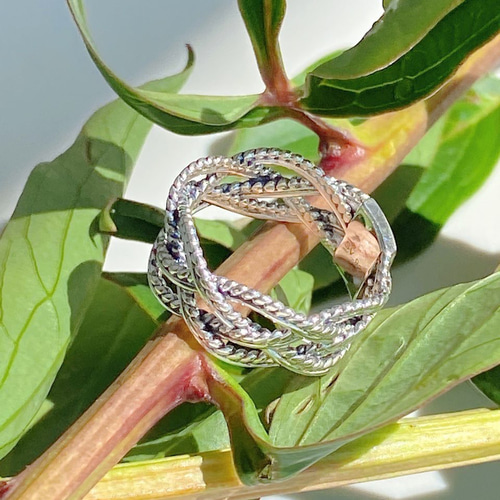 爽やか繊細なミル打ち編みいぶし&シルバーリングR1158 指輪・リング