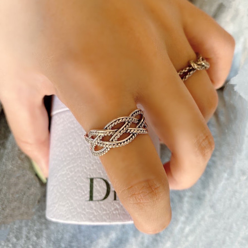 爽やか繊細なミル打ち編みいぶし&シルバーリングR1158 指輪・リング