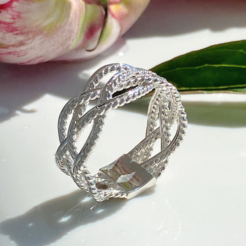 爽やか繊細なミル打ち編みいぶし&シルバーリングR1158 指輪・リング