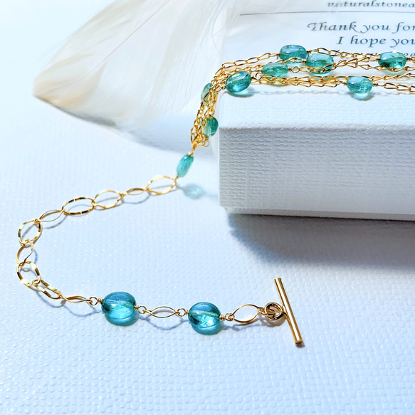 14kgfブルーイッシュグリーントルマリン・エメラルドブレスレット