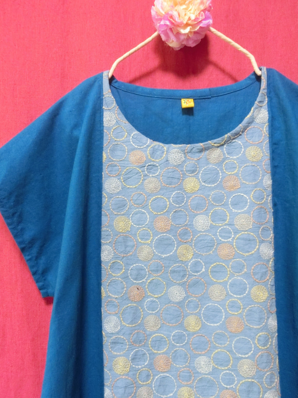 サークル刺繍 半袖ワンピース blue 3枚目の画像