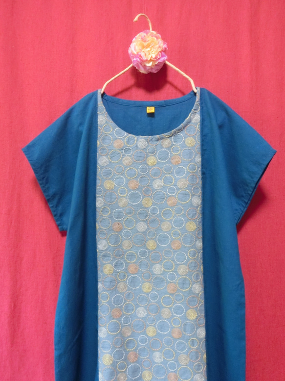 サークル刺繍 半袖ワンピース blue 4枚目の画像