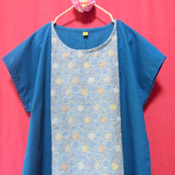 サークル刺繍 半袖ワンピース blue 1枚目の画像
