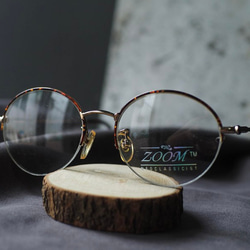 深茶褐豔紅琥珀圓形半框式金屬鏡框古蕫 眼鏡 Japan/glasses （圓） 第2張的照片