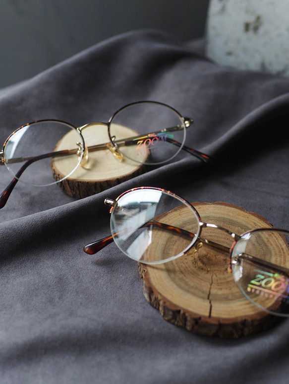 深茶褐豔紅琥珀圓形半框式金屬鏡框古蕫 眼鏡 Japan/glasses （圓） 第7張的照片