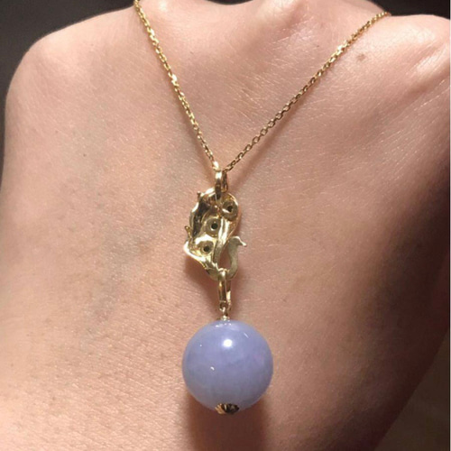 高級】天然 ラベンダー グリーン ヒスイ k18 ネックレス $ ネックレス 