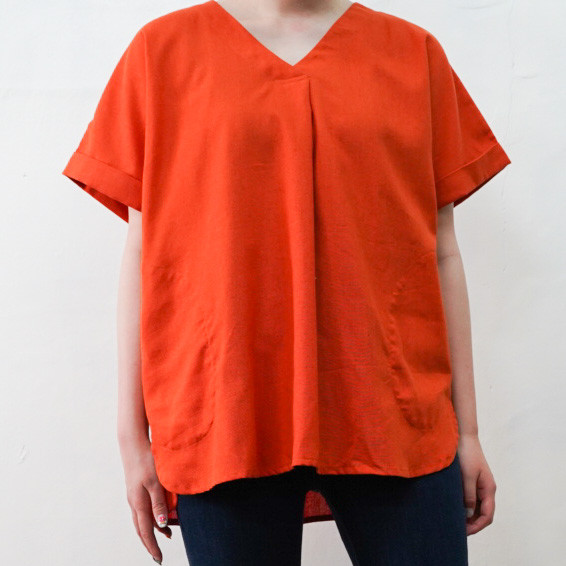 【オーバーサイズリネン】ユニセックス リネンコットン*シンプル　オレンジ