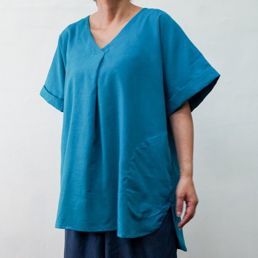 【オーバーサイズリネン】ユニセックス リネンコットン*シンプル　ターコイズブルー