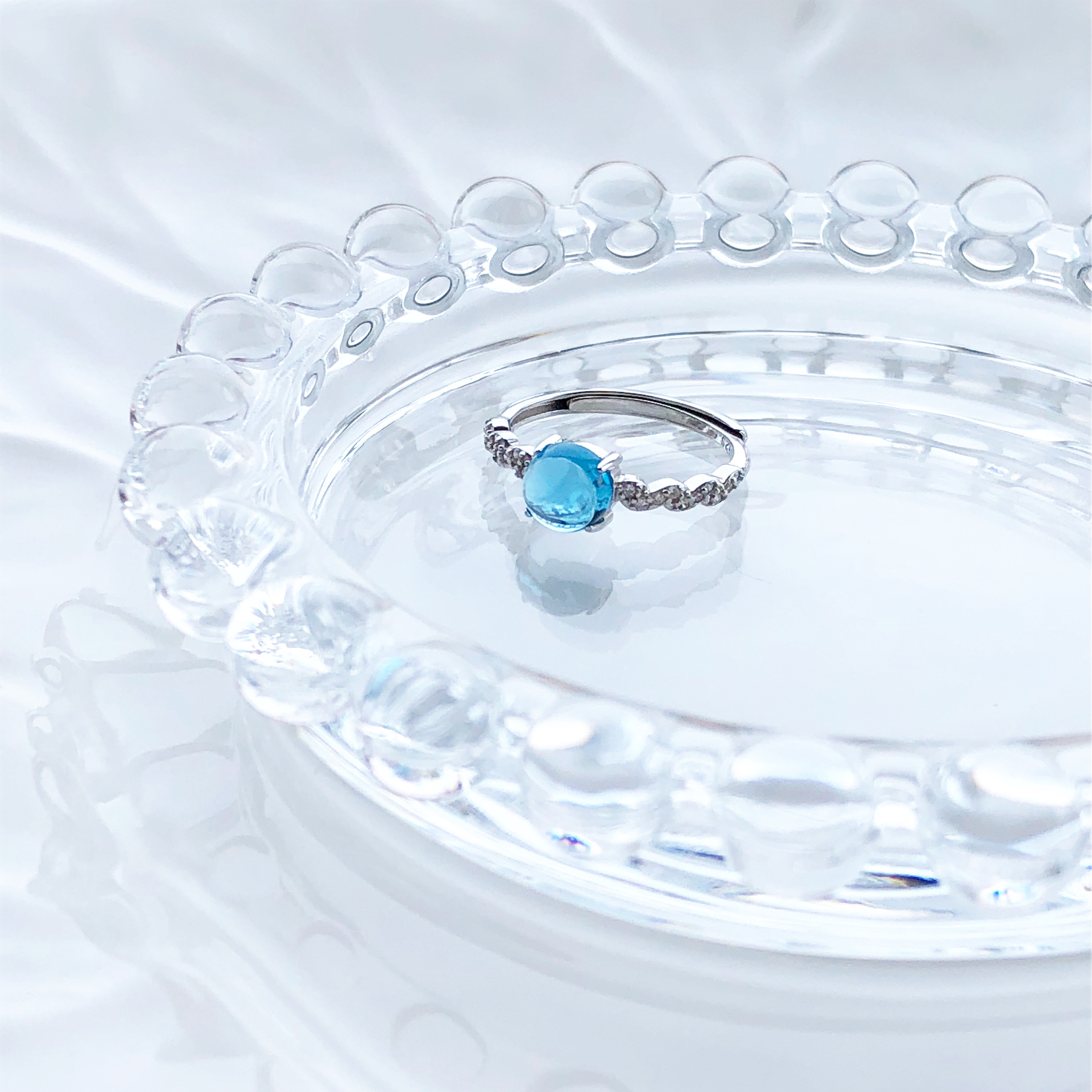 silver925 スイスブルートパーズ〜カボションo○☆エトワールリング【天然石Lサイズ】