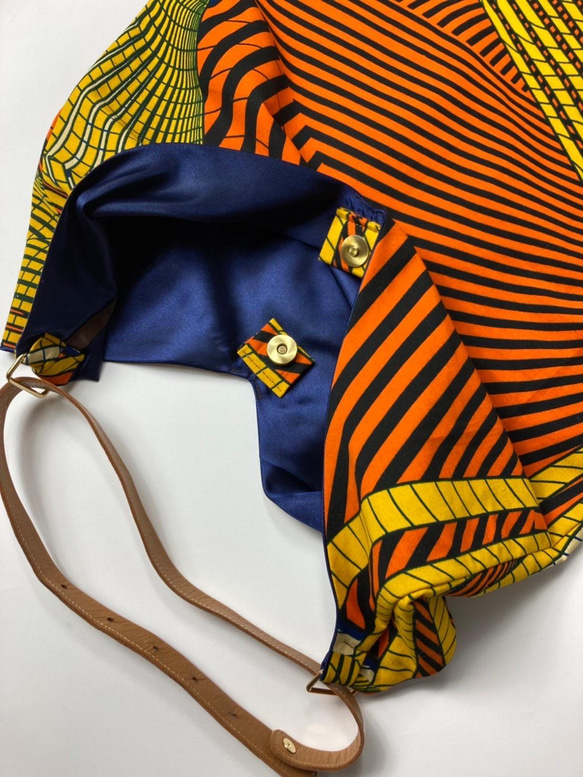 ［Epidote]African print × Real leather Folding bag   Orange 4枚目の画像