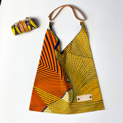 ［Epidote]African print × Real leather Folding bag   Orange 1枚目の画像