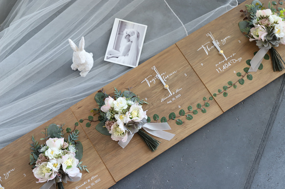 特典付き！　結婚式のご両親贈呈用に♪　家族と家族が繋がる木製パネルの花時計･･･送料無料 10枚目の画像