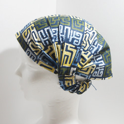 ★ヘアバンド★  頭巾　バンダナ  パーニュ　アフリカ生地　ガーナ　エスニック　ネイビー　ブルー 2枚目の画像