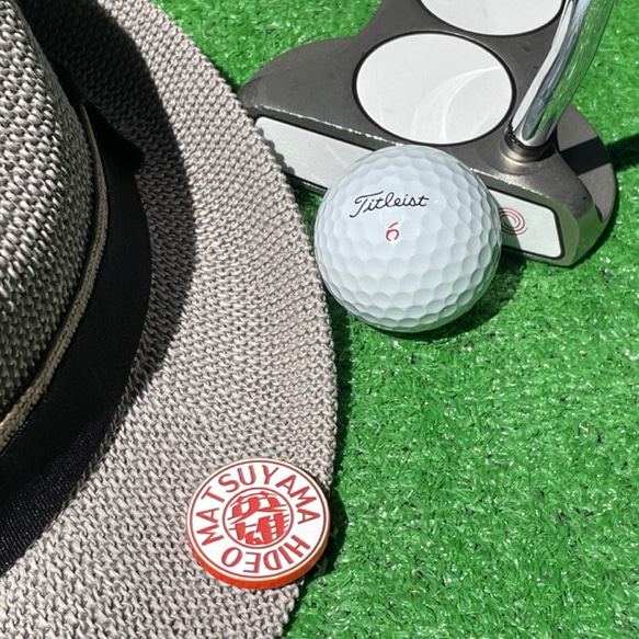 【送料無料】紅白ゴルフマーカー フルネームアイコン （25mm/30mm) オリジナルデザイン 名入れ 3枚目の画像