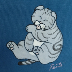 手描きネコのトートバッグ･ネイビー 2枚目の画像