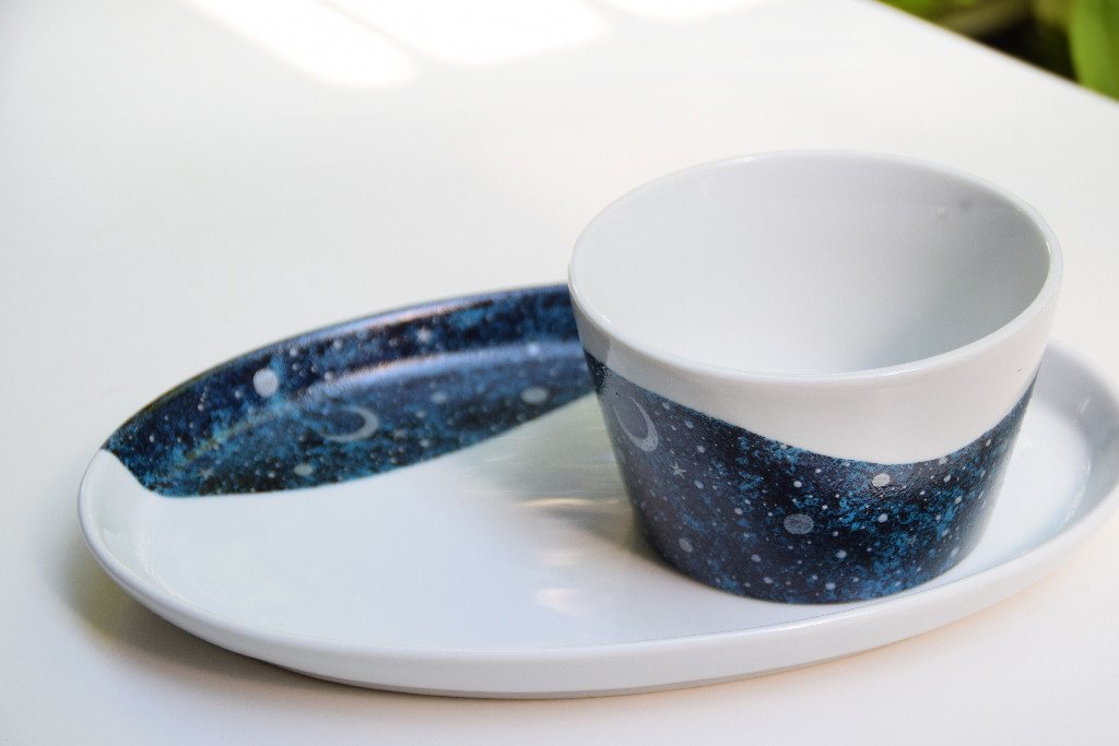 夜空と三日月の楕円皿セット・シルバー