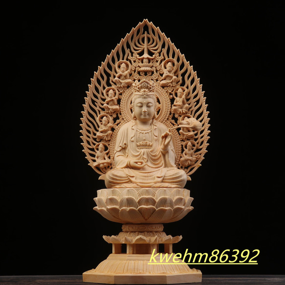 中国美術 仏教美術 細密木彫 菩薩 仏像 共箱 仏教美術木彫聖観音菩薩像高さ約49cm時代箱VR6110F