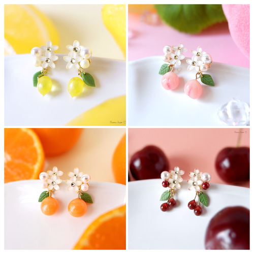 【ほぅ】ピーチカルセドニーの桃彫刻イヤリング ほぅ】ピーチカルセドニーの桃彫刻イヤリング ほぅ】ピーチ