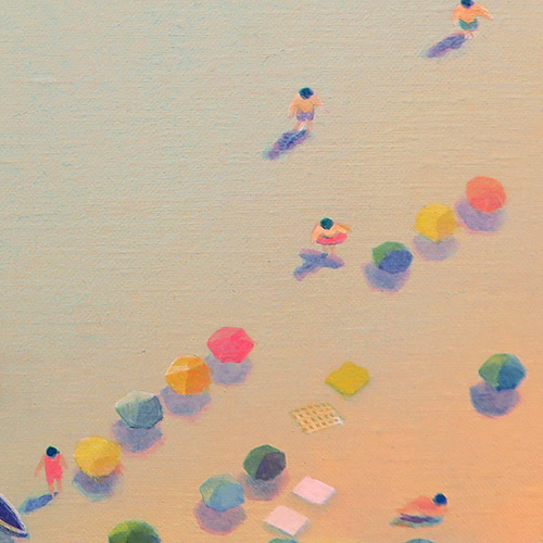 空飛ぶクジラ、幸運を運んで浜辺へ 淡色 アートパネル 海 癒し