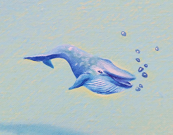 空飛ぶクジラ、幸運を運んで浜辺へ　淡色　アートパネル　海　癒し　グラデーション　優しい絵　鯨 4枚目の画像