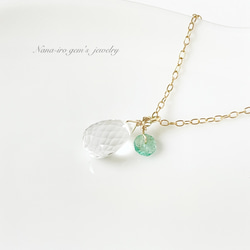 ＊1点もの＊14kgf crystal ×emerald necklace 3枚目の画像