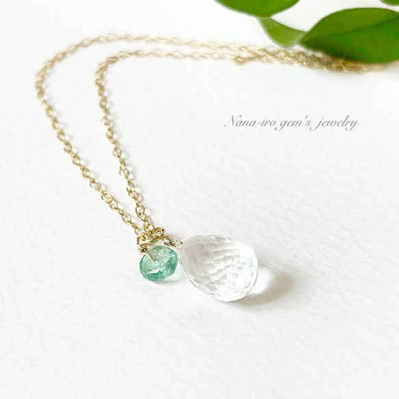 ＊1点もの＊14kgf crystal ×emerald necklace 1枚目の画像