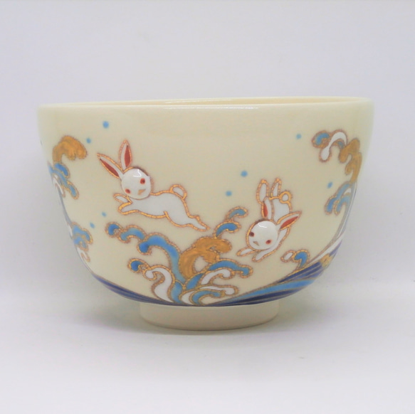 「PUKKURI」茶碗「Wami Rabbit」 京都燒/清水燒 京都傳統工藝品 清水燒 波鳥兔幸運符 第1張的照片