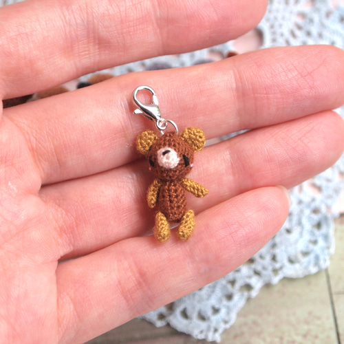 受注生産】超ミニチュアあみぐるみクマさん カニカン あみぐるみ