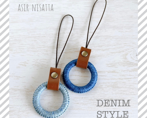 デニム風＊リングストラップ＊フィンガーストラップ＊スマホ落下防止