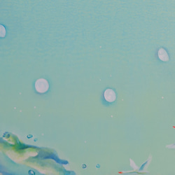白鳥と月の絵　水色アートパネル　空　月　シロクマ　白馬　海　癒し　グラデーション　優しい絵 5枚目の画像