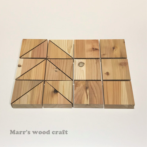 木工工作・DIYに使える木材端材板 正方形と三角形 9x9cm 18枚セット