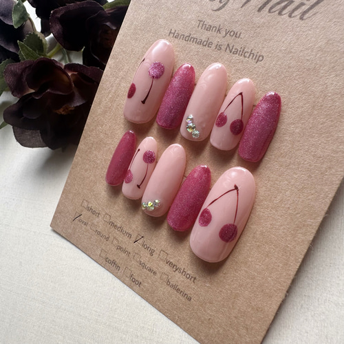 151》さくらんぼ チェリー ネイルチップ マグネット 赤 ニュアンス