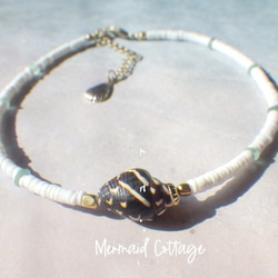 tiny shell seashell anklet　プカシェルアンクレット*ローマングラス 1枚目の画像