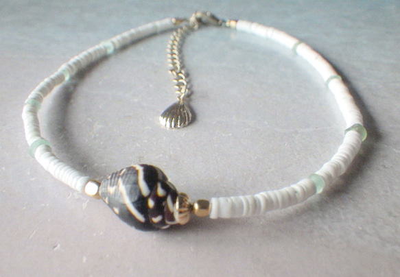 tiny shell seashell anklet　プカシェルアンクレット*ローマングラス 3枚目の画像