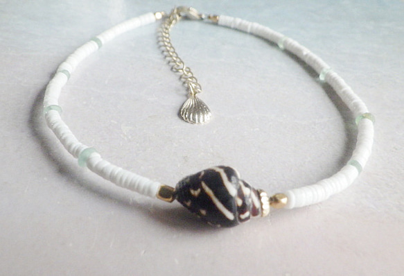 tiny shell seashell anklet　プカシェルアンクレット*ローマングラス 4枚目の画像