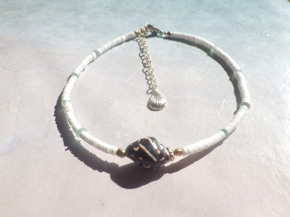 tiny shell seashell anklet　プカシェルアンクレット*ローマングラス 6枚目の画像