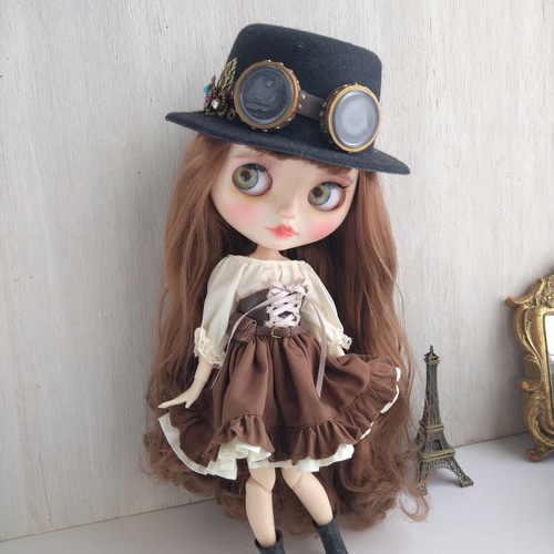 711.※スチームパンク・歯車モチーフの黒の帽子 ラインストーン