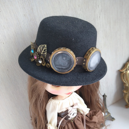 711.※スチームパンク・歯車モチーフの黒の帽子 ラインストーン