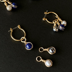 ★ 4way ★ 青金石、淡水巴洛克珍珠、太赫茲圈形耳環（金屬過敏用） 第1張的照片