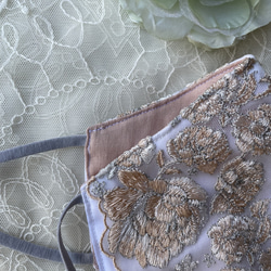 【新作】ニュアンスオレンジベージュ✴︎刺繍が密な上品レースマスク✴︎抗菌加工✴︎涼感素材 7枚目の画像
