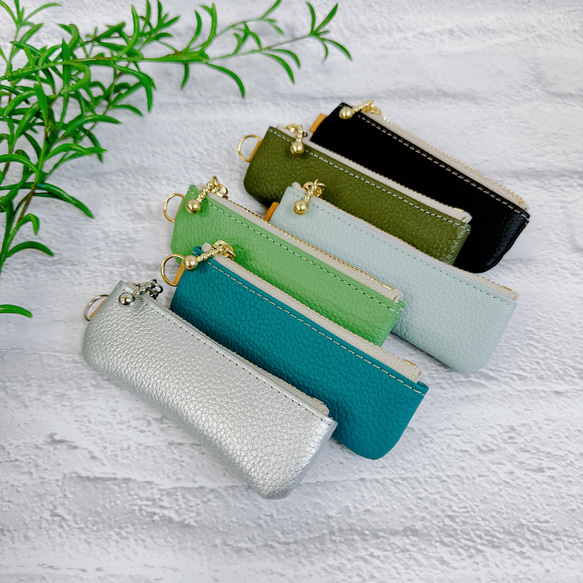 コインが見やすくたっぷり入る長細いコインケース  シュリンク　寒色系 1枚目の画像