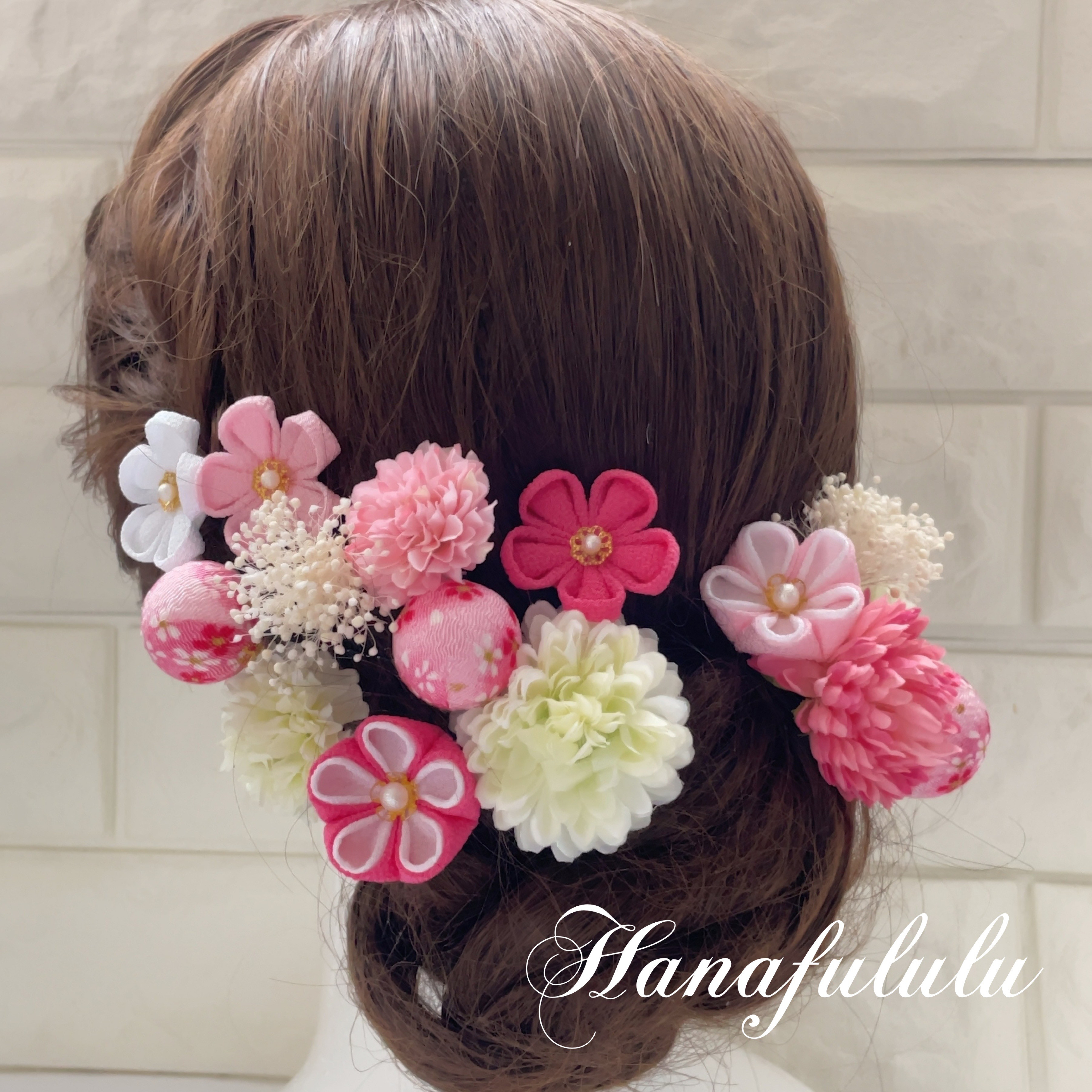 ピンク＊梅小花＊ピンポンマム つまみ細工 成人式 振袖 髪飾り