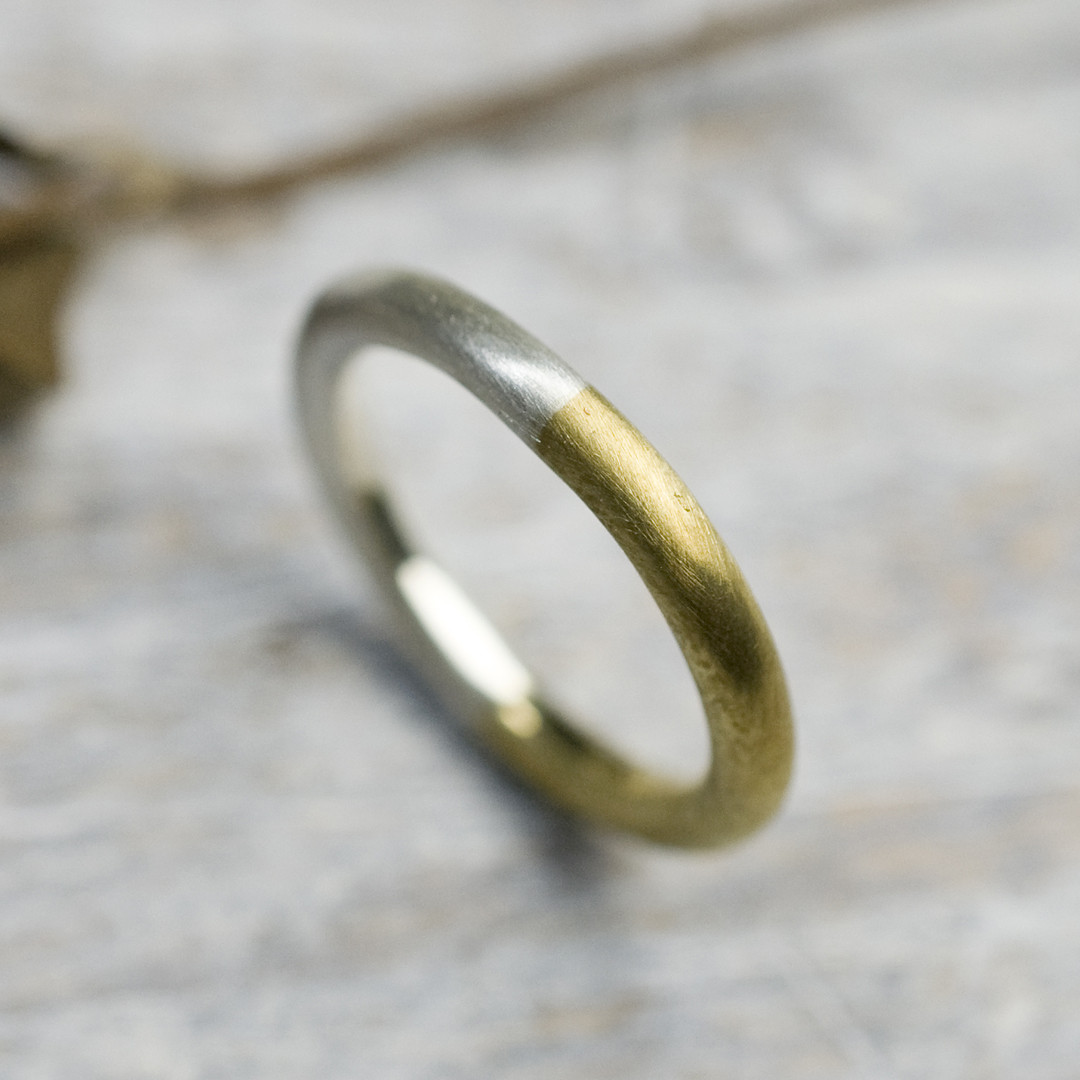 つや消し シルバー×真鍮バイカラーハーフラウンドプレーンリング 3.0mm幅 マット｜SV×BS RING｜803