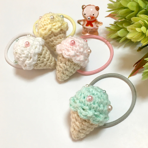 ヘアゴムハンドメイド　キッズゴム　アイスクリーム柄　スイーツ柄　ストライプ ヘアゴム アイスクリーム スイーツ 4個 おしゃれ ハンドメイド