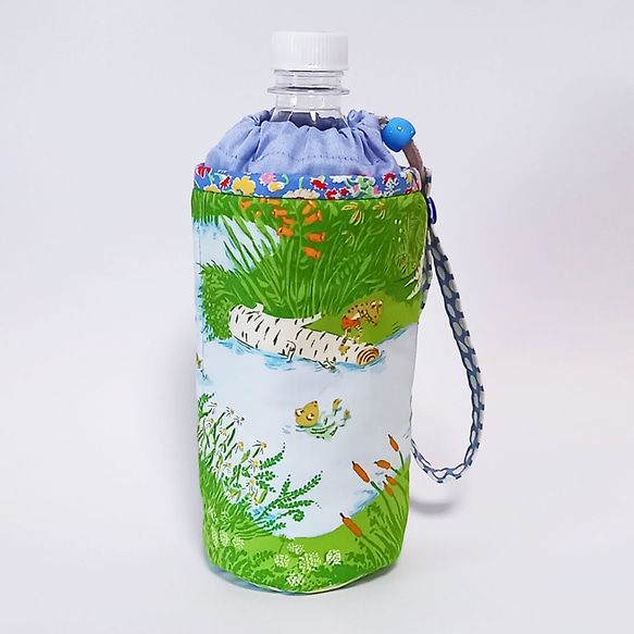 手工 PET 瓶蓋 保冷隔熱 500ml Kawabe no Kaeru (淺藍色) 美國棉 第2張的照片