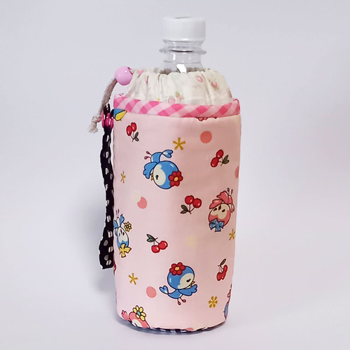ペットボトルカバー 輸入生地うさぎ柄 ピンク ハンドメイド