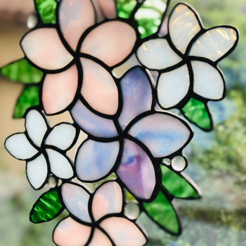 ステンドグラス】プルメリアのウォールオーナメント タペストリー