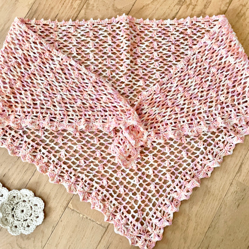 送料無料＊シルクコットンのレース編みショール〜ピーチ ストール みな  