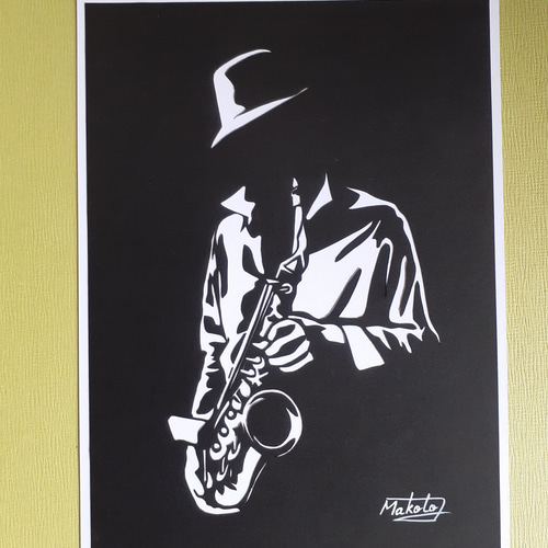切り絵アート サックスを吹く男 切り絵 makochin 通販 14183324