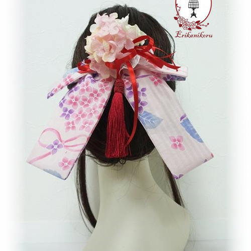 和ロリ【姫あじさい-うす桃】※一点物 マスク付き 浴衣ドレスセット